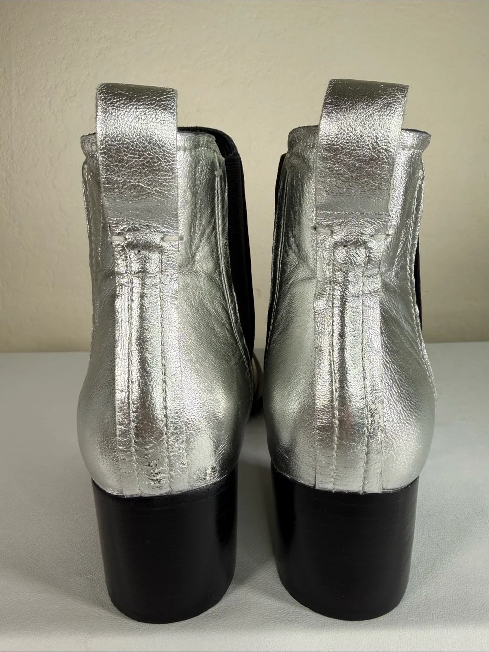 Rag & Bone Silver Metallic Block Heeled Chelsea Ankle Boots Booties Size 36.5